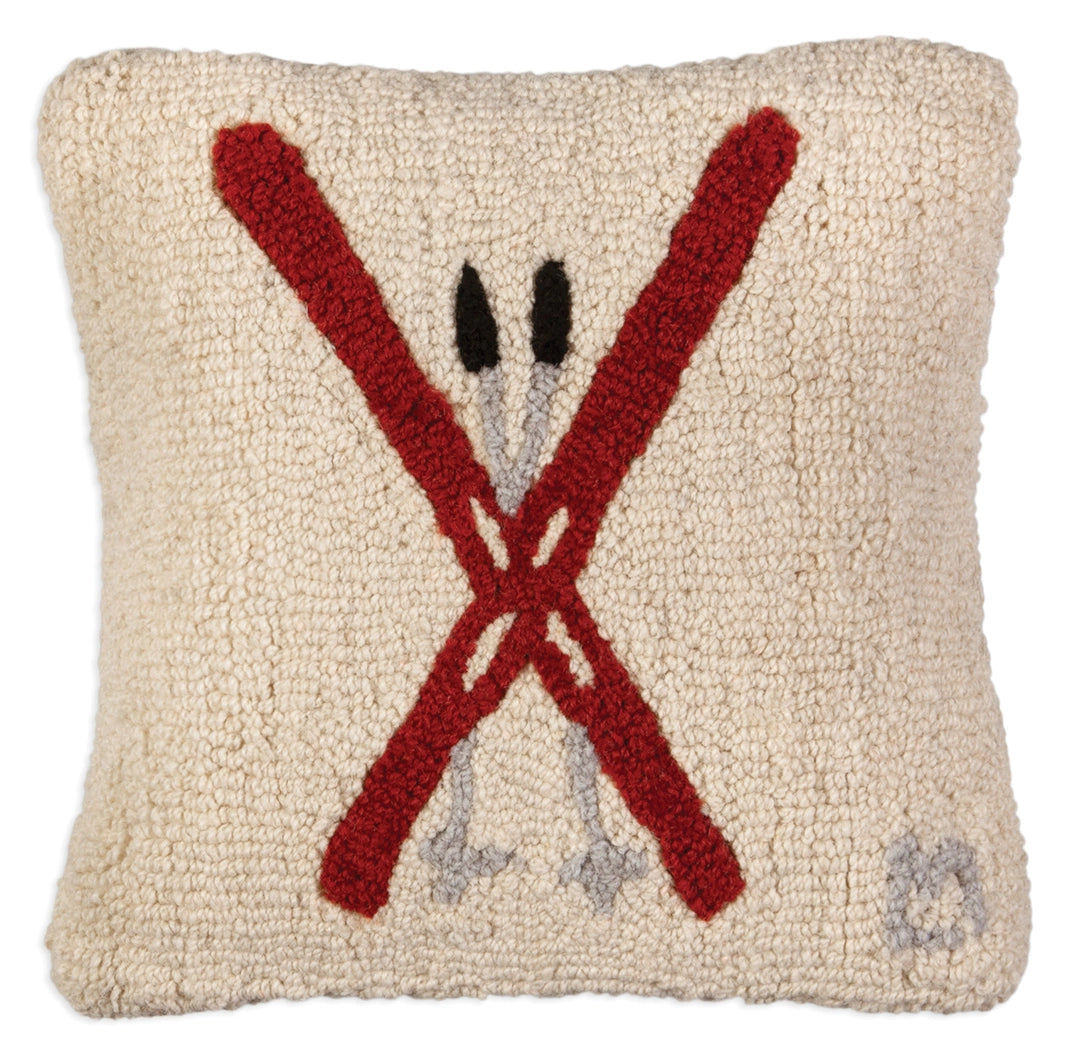 Crossed Skis 14 x 14 Hand-Hooked Wool Pillow - Chandler 4 Corners