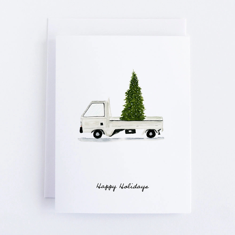 Truck and Tree Happy Holidays Note Card Set - Finding Silver Pennies