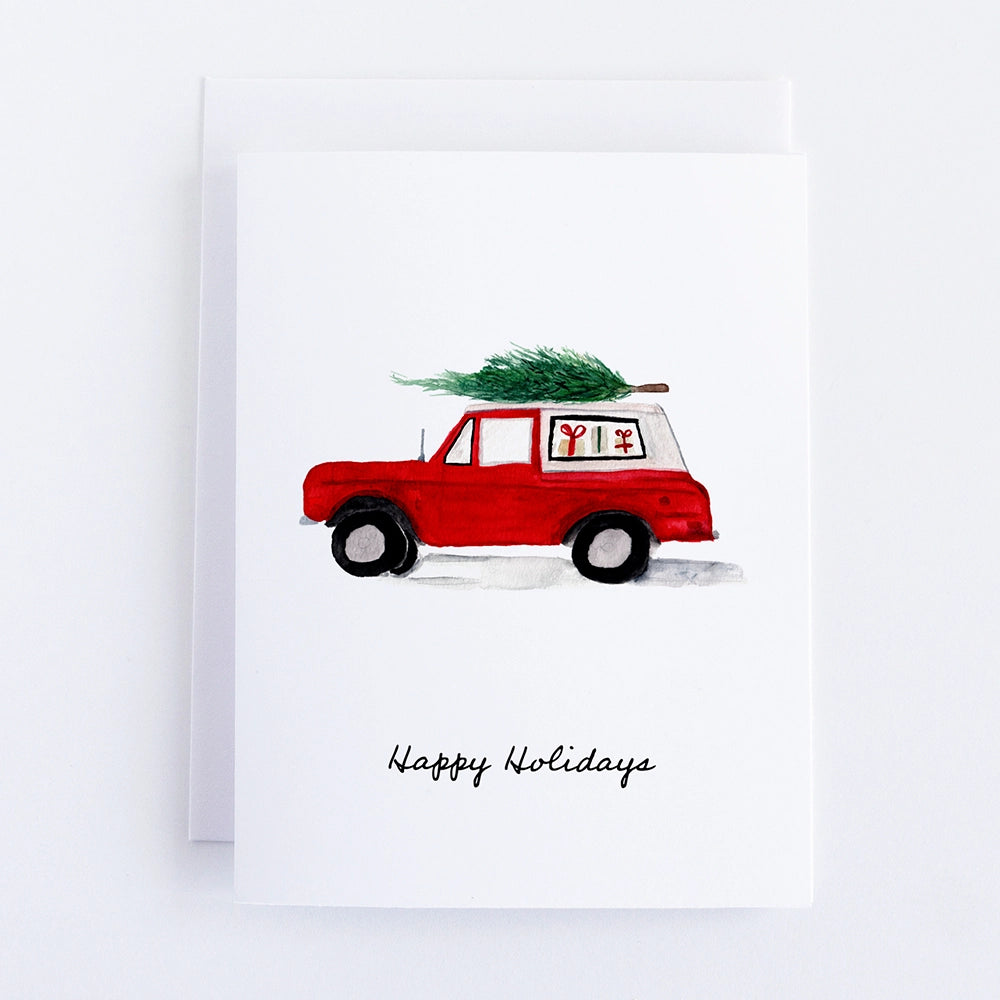 Red Truck and Tree Happy Holidays Note Card - Finding Silver Pennies