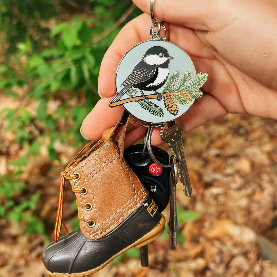 Chickadee Enamel Keychain - Reclaimed Maine