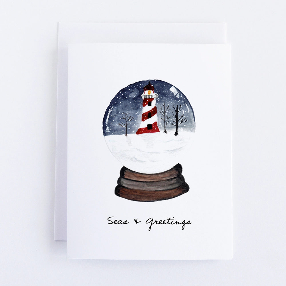 Winter Lighthouse Snow Globe Note Card - Finding Silver Pennies