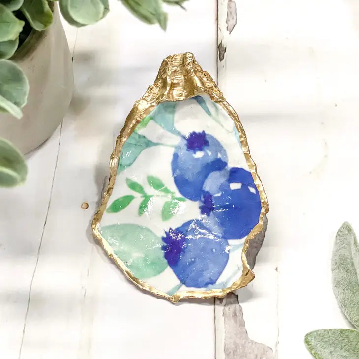 Watercolor Blueberries Oyster Trinket Dish - Alison Brooke Designs | Handmade in Maine