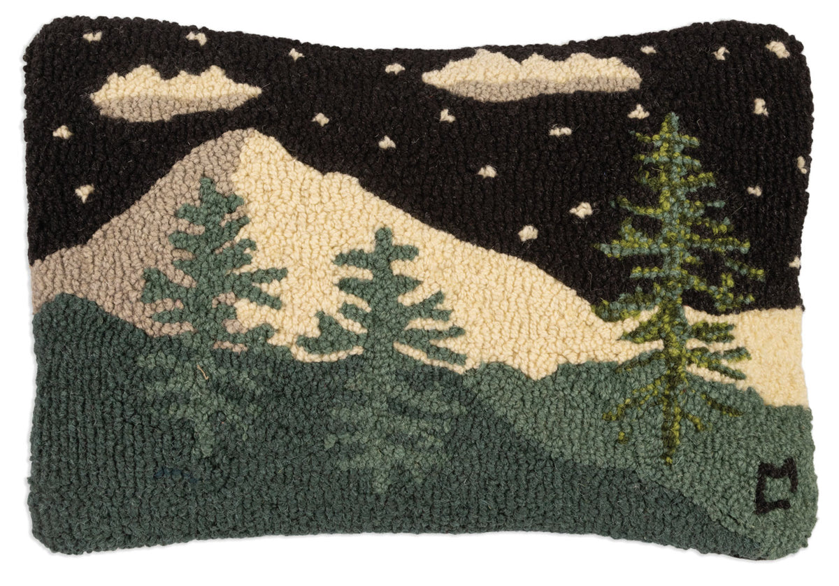 Nighttime Winter Woods 12x18 Hand-Hooked Wool Pillow - Chandler 4 Corners