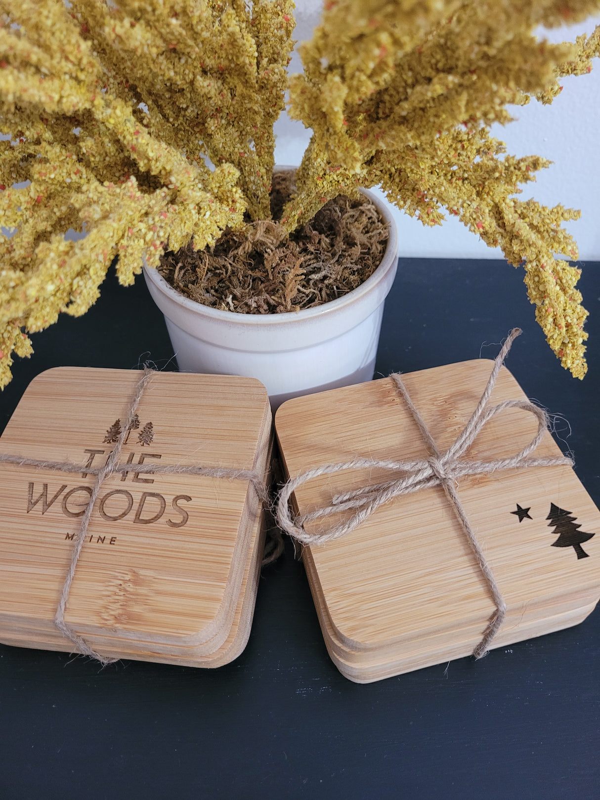 Maine Flag Pine and Star Coasters (Set of 4) - Snowdon Custom - The Woods Maine