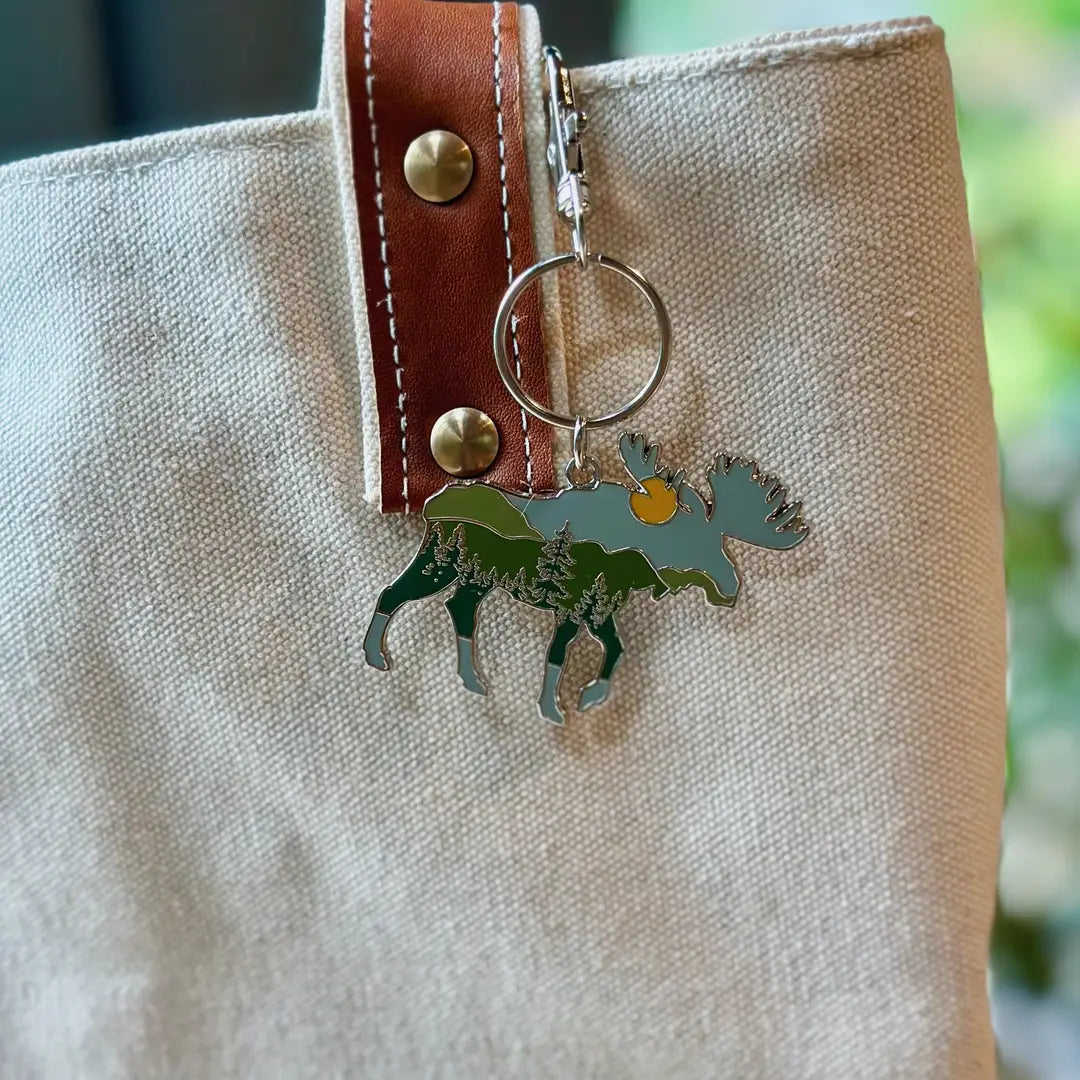 Moose + Mountains Enamel Keychain - Reclaimed Maine