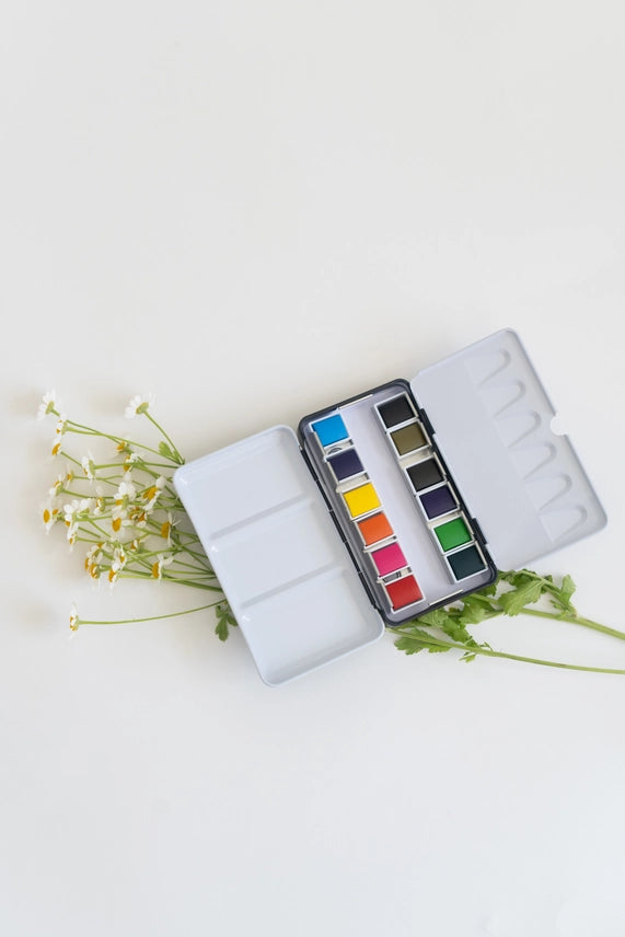 12 Color Mini-Travel Watercolor Paint Palette - Bailey Rae Studio