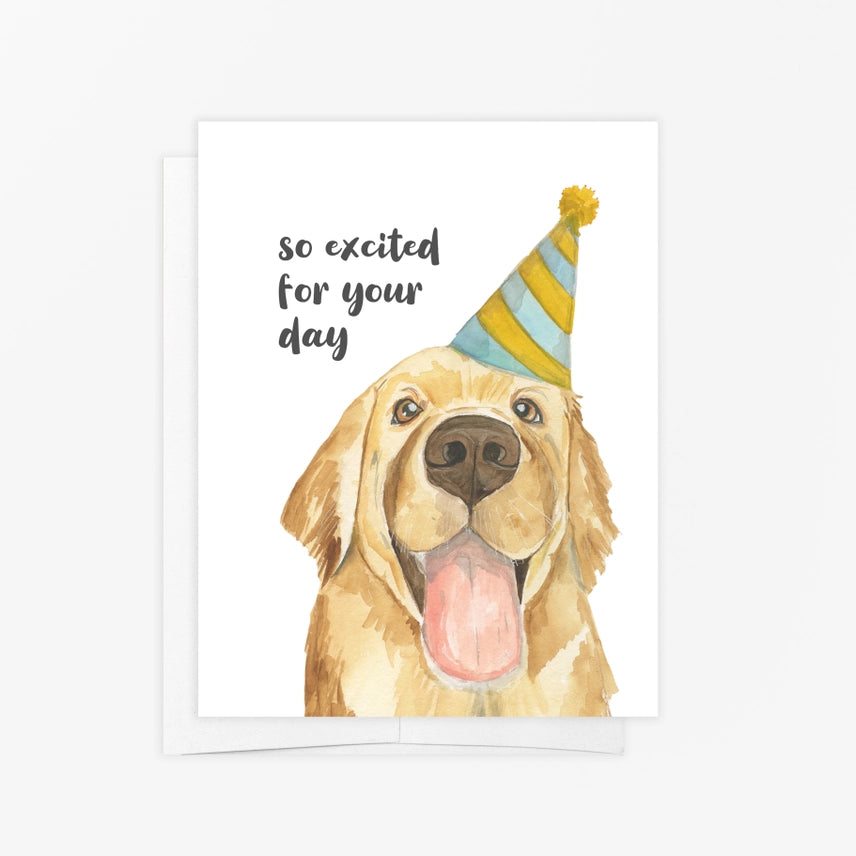 Excited Golden Retreiver Birthday Card - Emmy + Olly