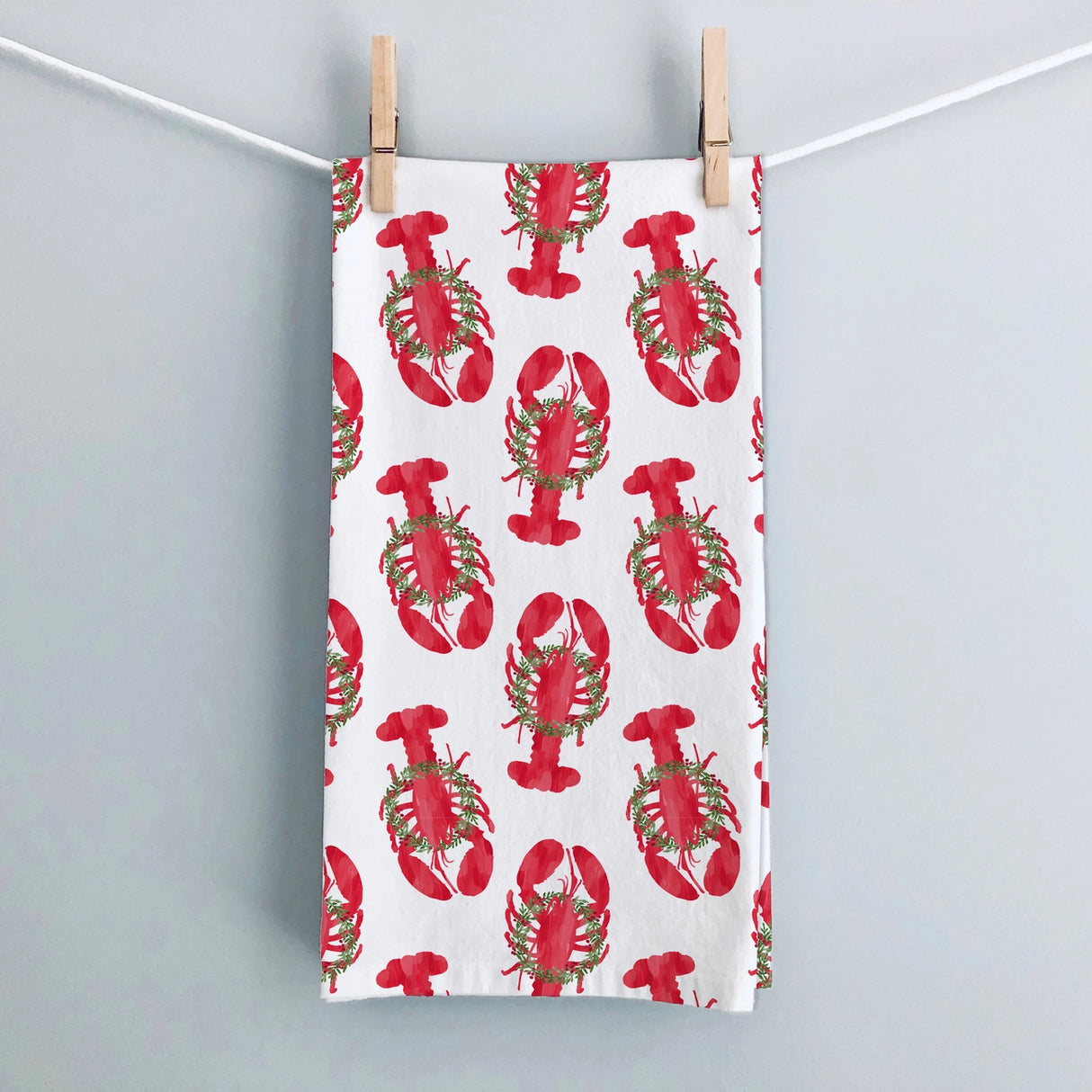 Holiday Wreath Lobsters Kitchen Tea Towel - Gert & Co