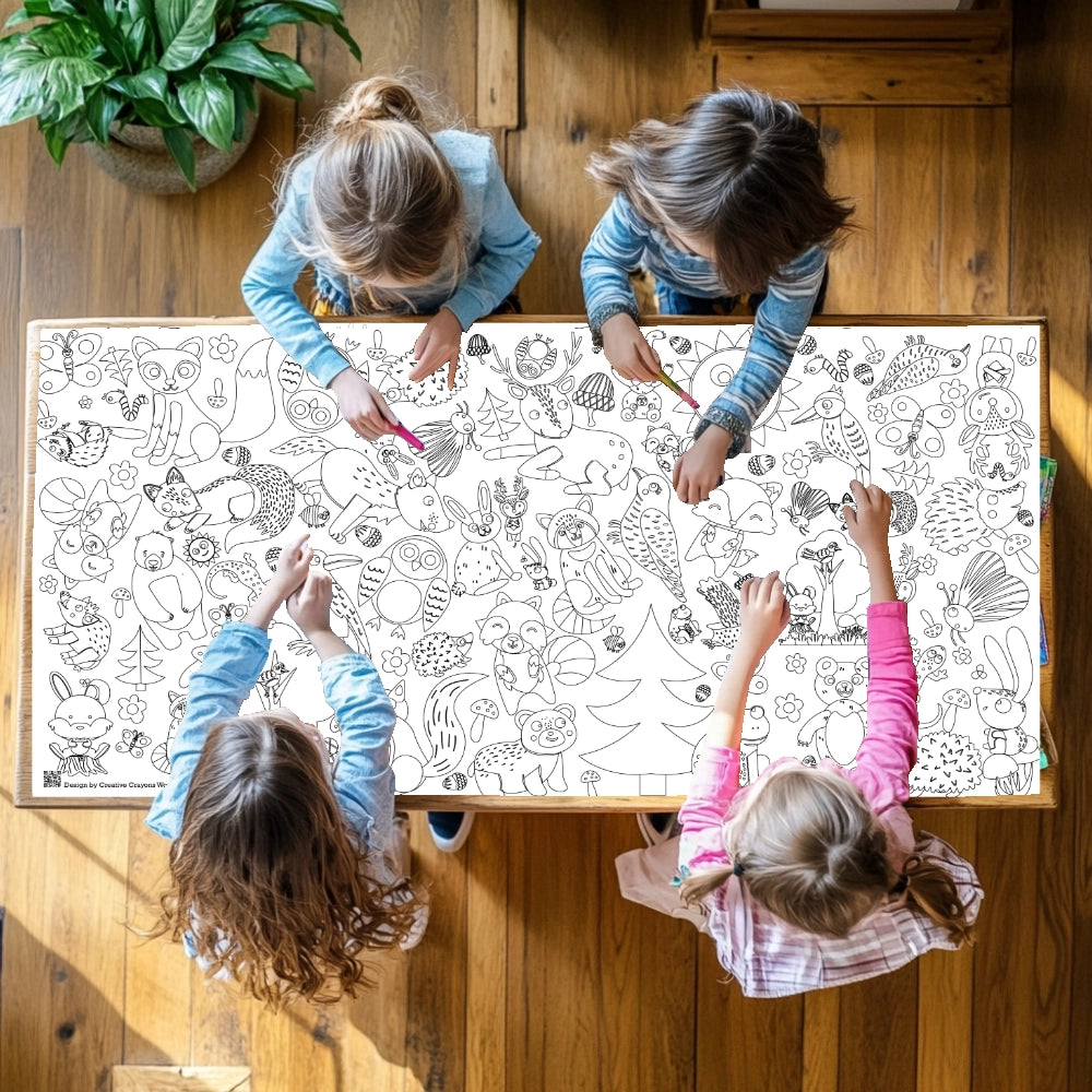 Woodland Animals Coloring Tablecloth - Creative Crayons Workshop