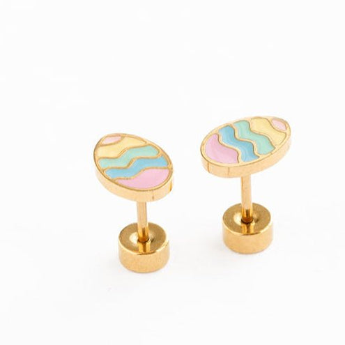 Easter Egg Stud Gold Earrings - Pip Pop Post
