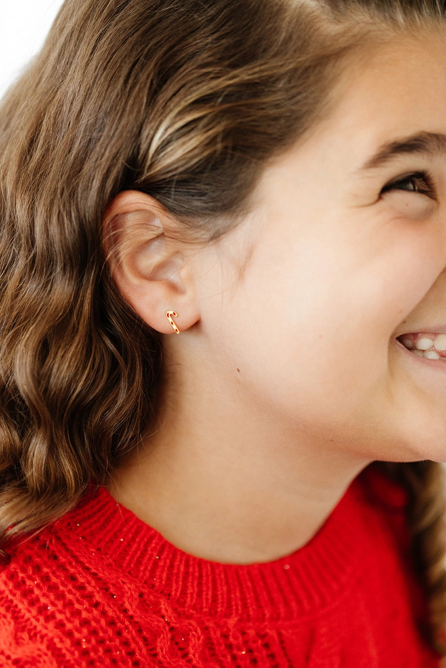 Candy Cane Gold Stud Earrings - Pip Pop Post
