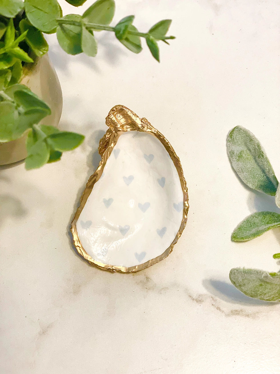 Baby Blue Hearts Oyster Trinket Dish - Alison Brooke Designs | Handmade in Maine