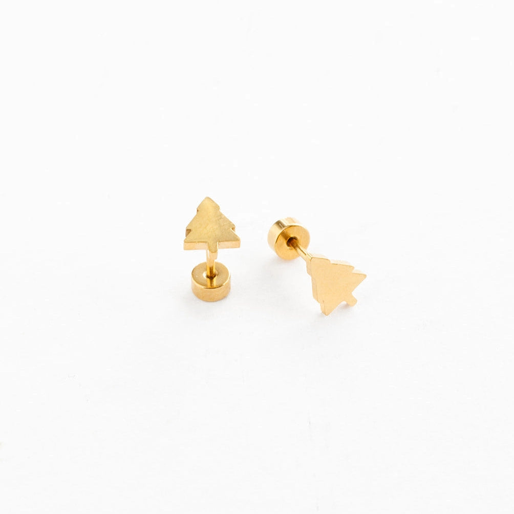 Christmas Tree Gold Stud Earrings - Pip Pop Post