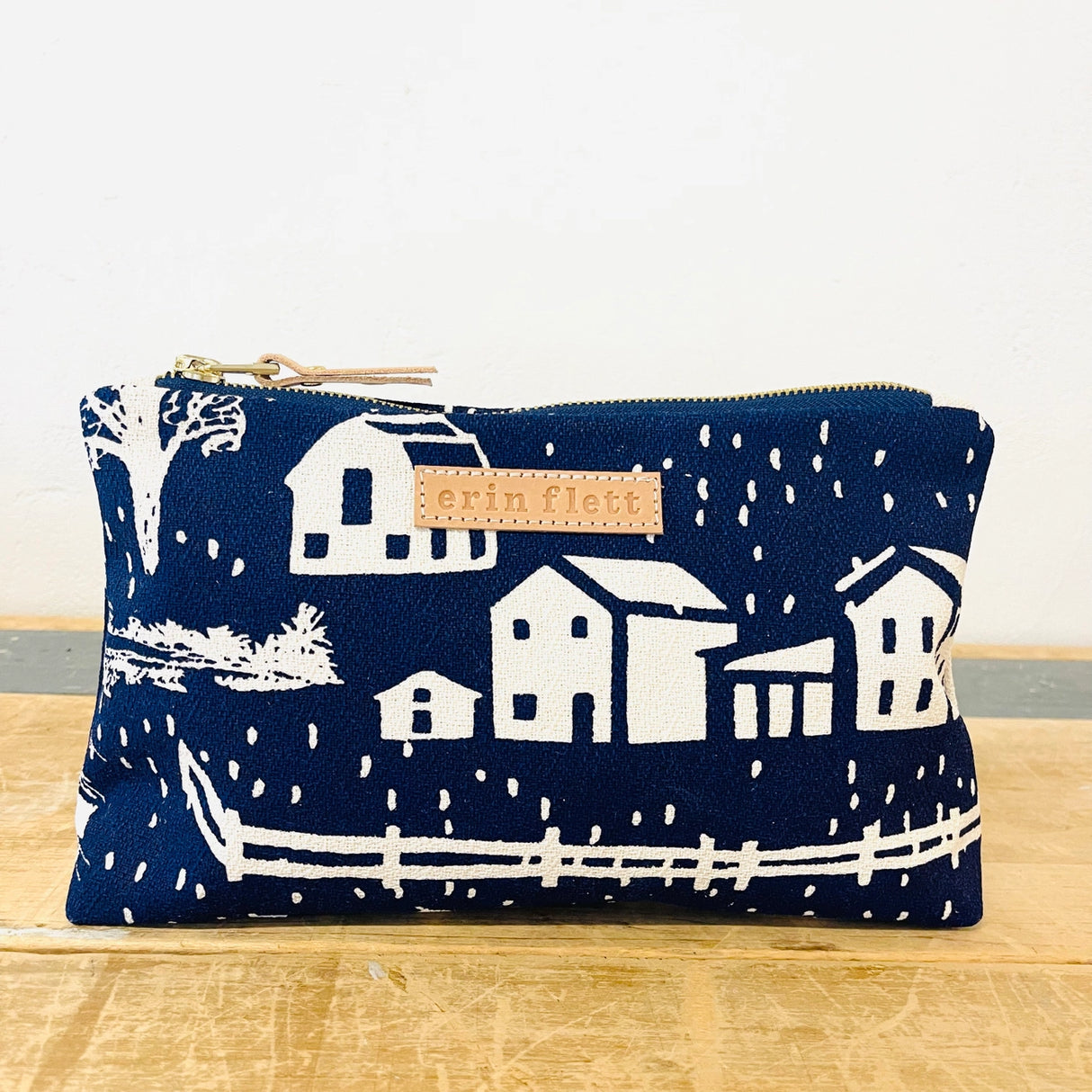 Navy Farmhouse Toile Makeup Bag - Erin Flett | MADE IN MAINE