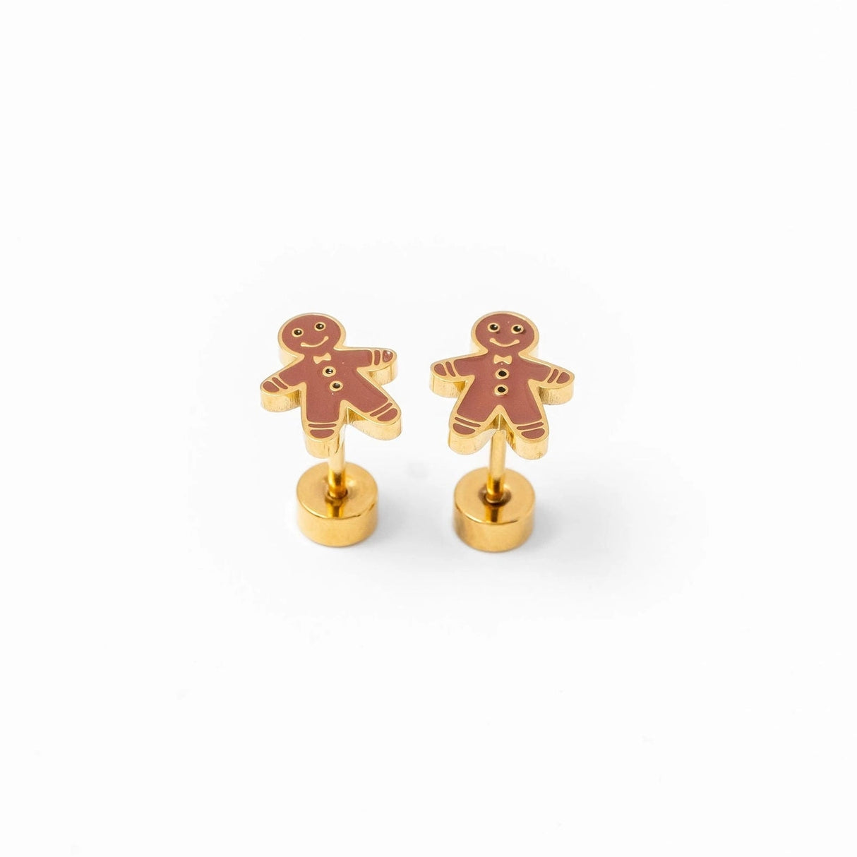 Gingerbread Man Gold Stud Earrings - Pip Pop Post