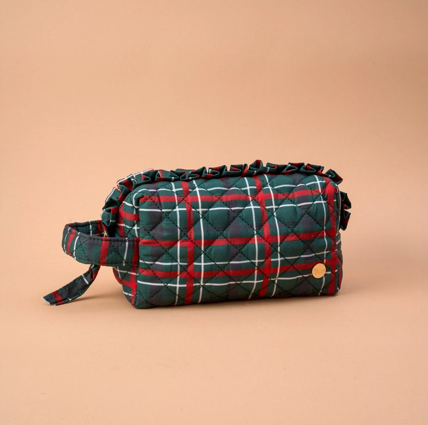 Evergreen Plaid Quilted Cosmetic Pouch - The Darling Effect