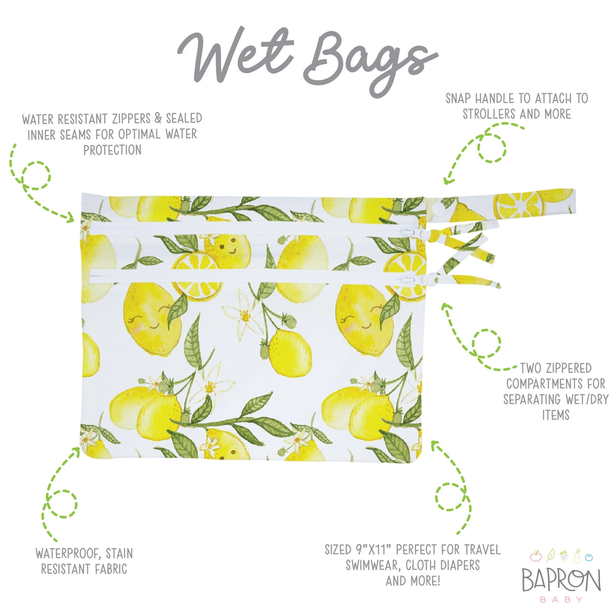 Fresh Lemon Waterproof Wet Bag - BapronBaby