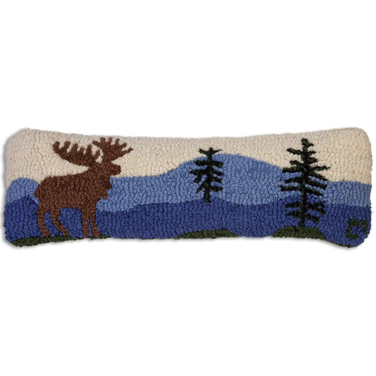 Moose and Mountains 8 x 24 Hand-Hooked Wool Pillow - Chandler 4 Corners
