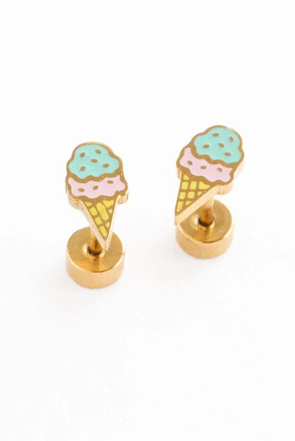 Ice Cream Cone Gold Earrings - Pip Pop Post