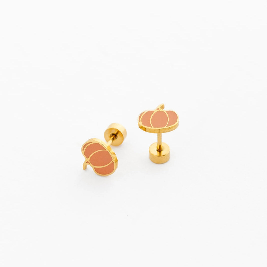 Pumpkin Gold Stud Earrings - Pip Pop Post