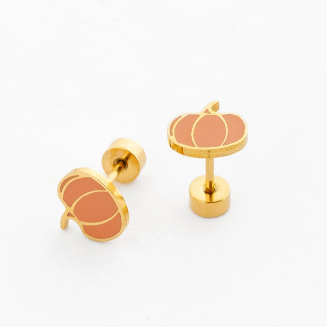 Pumpkin Gold Stud Earrings - Pip Pop Post