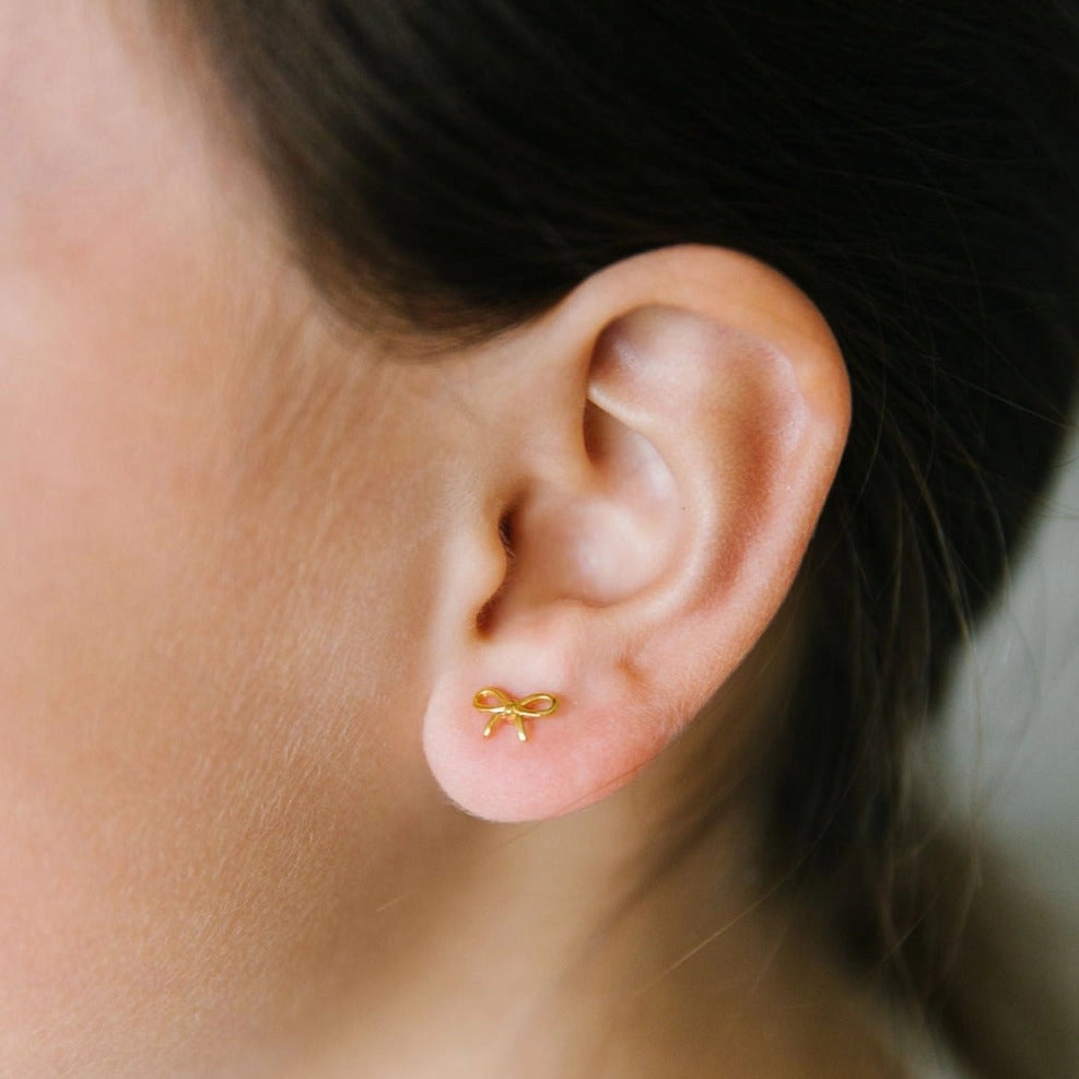 Gold Bow Stud Earrings - Pip Pop Post