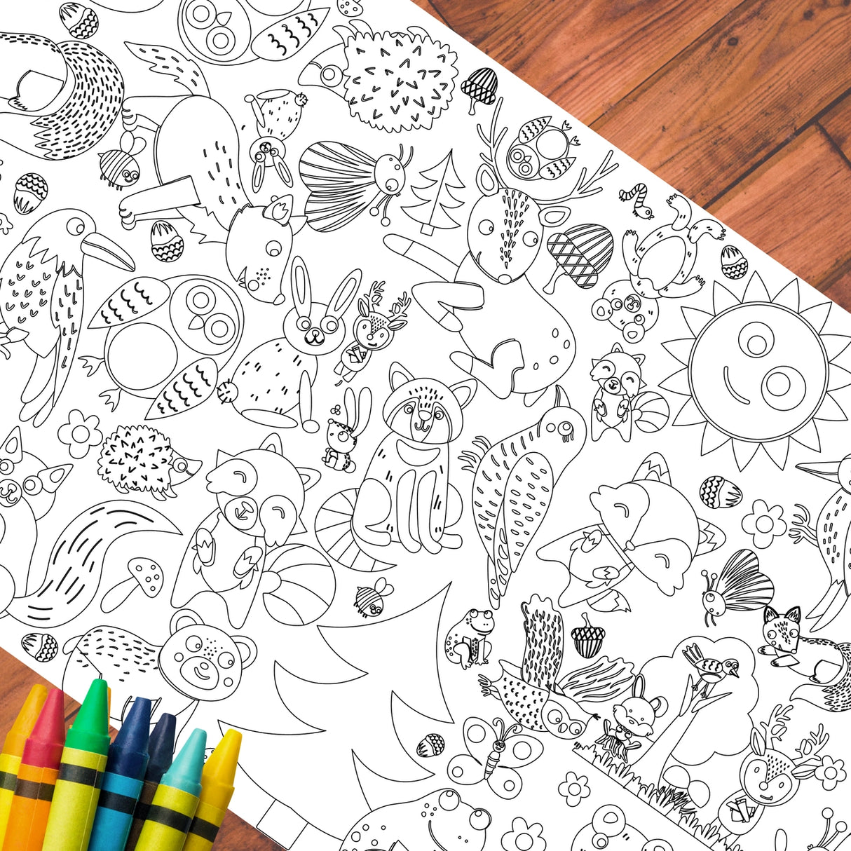 Woodland Animals Coloring Tablecloth - Creative Crayons Workshop