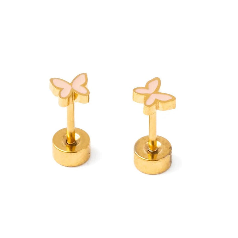 Pink Butterfly Stud Gold Earrings - Pip Pop Post