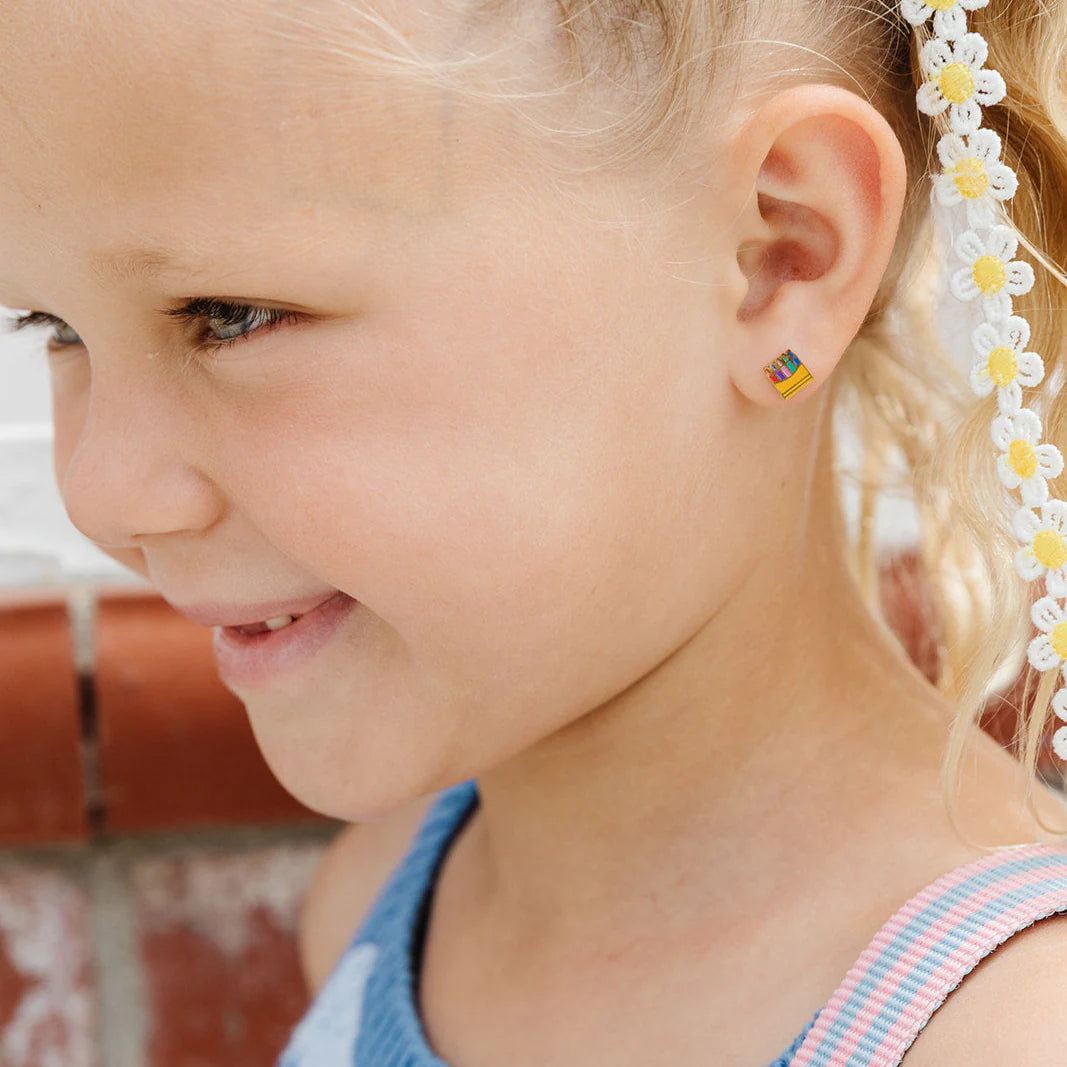 Crayon Box Gold Stud Earrings - Pip Pop Post