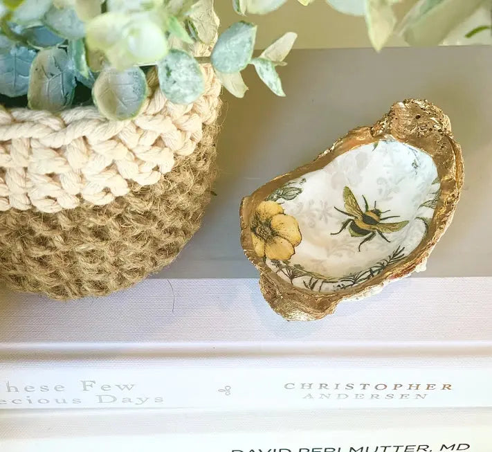Bee and Wildflowers Oyster Trinket Dish - Alison Brooke Designs | Handmade in Maine - The Woods Maine