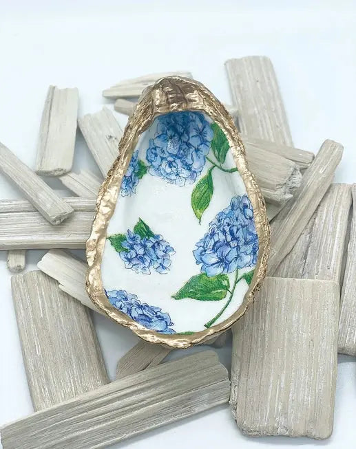 Blue Hydrangea Oyster Trinket Dish - Alison Brooke Designs | Handmade in Maine - The Woods Maine