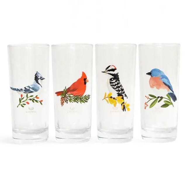 Feathered Friends Tall Juice Glasses (Set of 4) - One Canoe Two Paper Co. - The Woods Maine