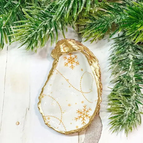 Gold Snowflakes Oyster Trinket Dish - Alison Brooke Designs | Handmade in Maine - The Woods Maine