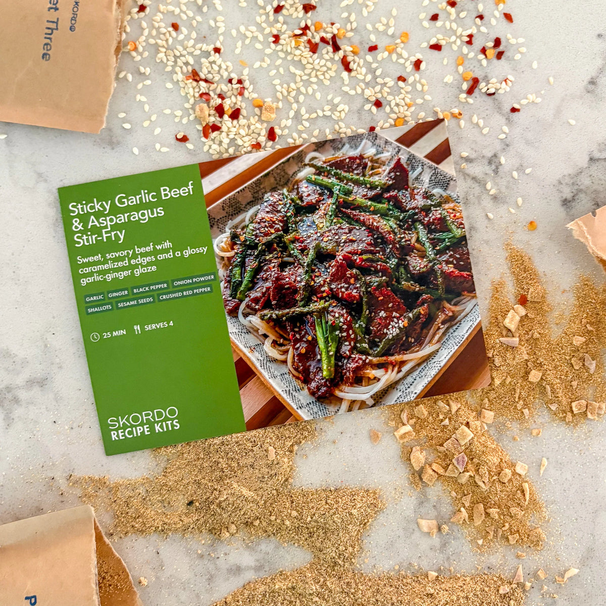 Sticky Garlic Beef & Asparagus Stir-Fry Recipe Kit - SKORDO