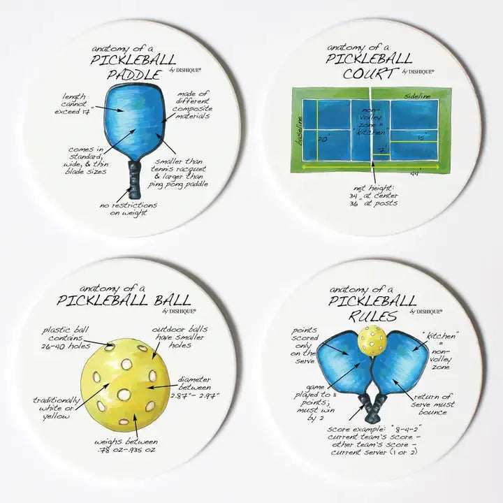 Pickleball Anatomy Coasters - Dishique - The Woods Maine