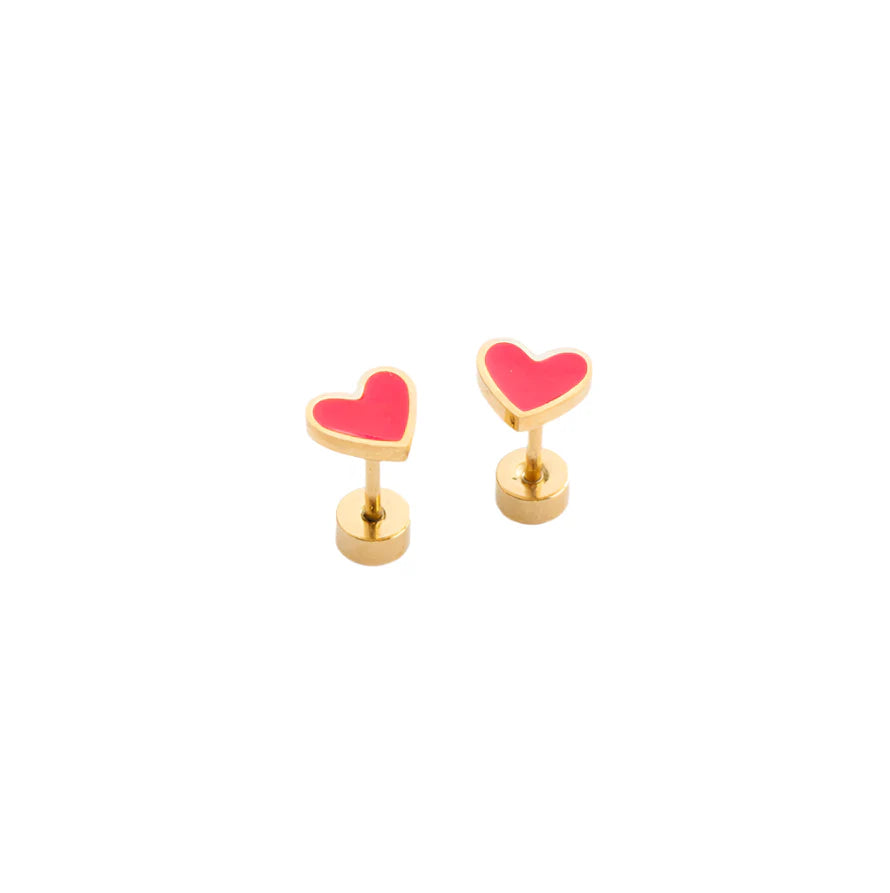 Neon Pink Gold Stud Earrings - Pip Pop Post