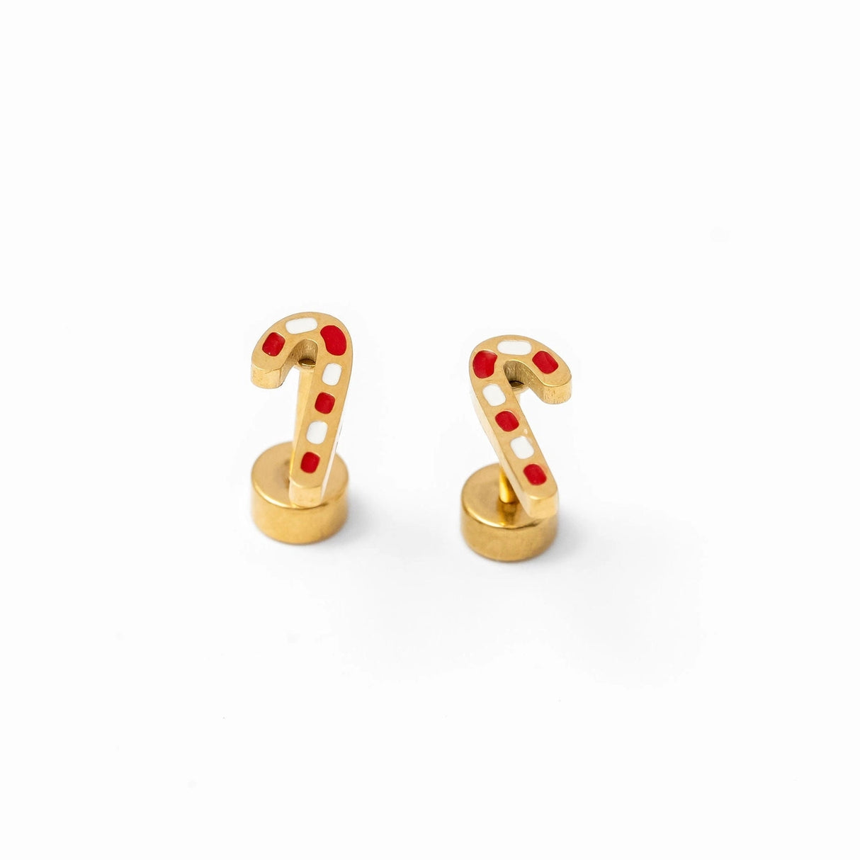 Candy Cane Gold Stud Earrings - Pip Pop Post