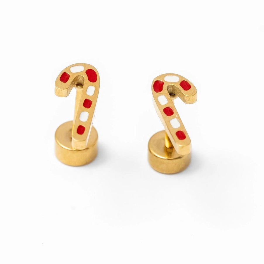 Candy Cane Gold Stud Earrings - Pip Pop Post