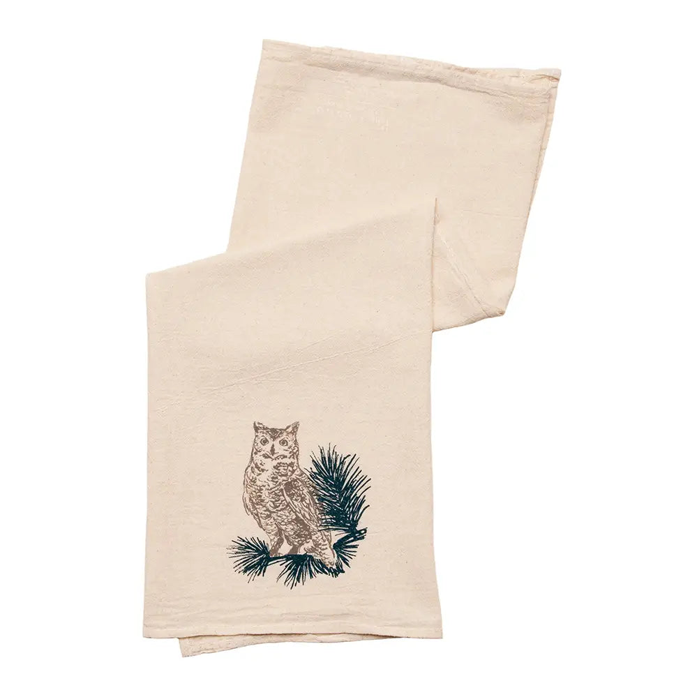 Horned Owl 100% Cotton Tea Towel - Cinder + Salt