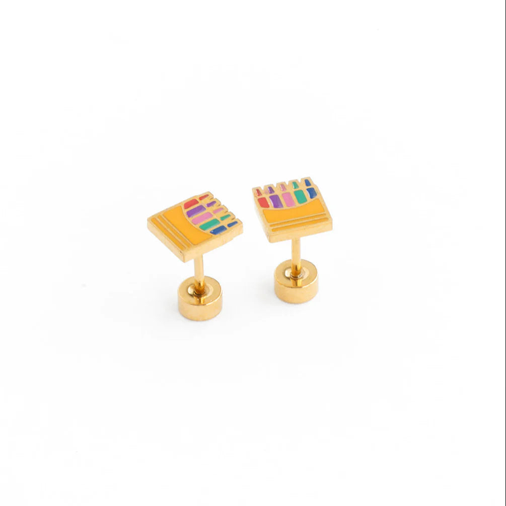 Crayon Box Gold Stud Earrings - Pip Pop Post