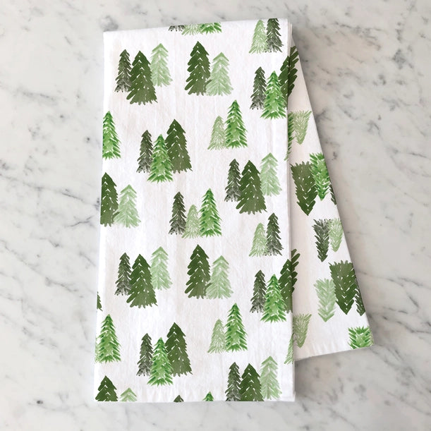 Watercolor Maine Forest Trees Kitchen Tea Towel - Gert & Co - The Woods Maine