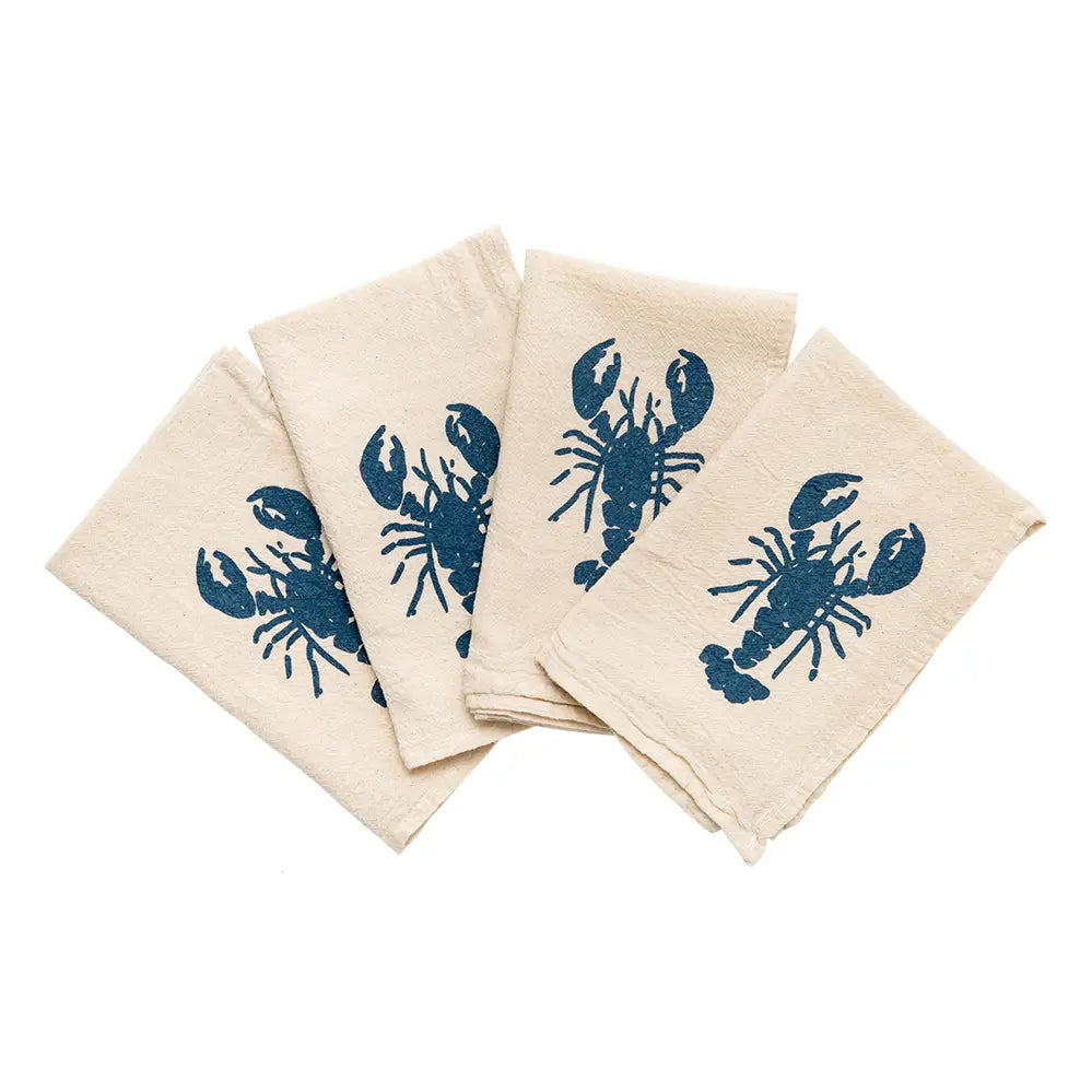 Blue Lobster 100% Cotton Cloth Napkins (Set of 4) - Cinder + Salt