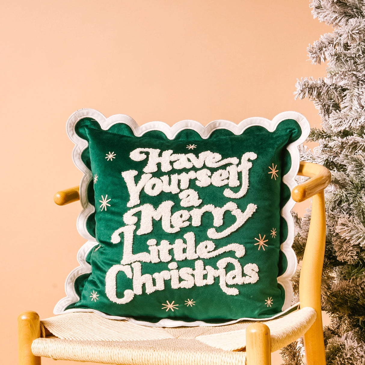 Merry Little Christmas Scalloped Square Pillow - The Darling Effect