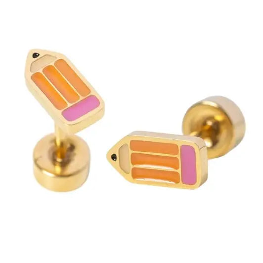 Pencil Gold Stud Earrings - Pip Pop Post