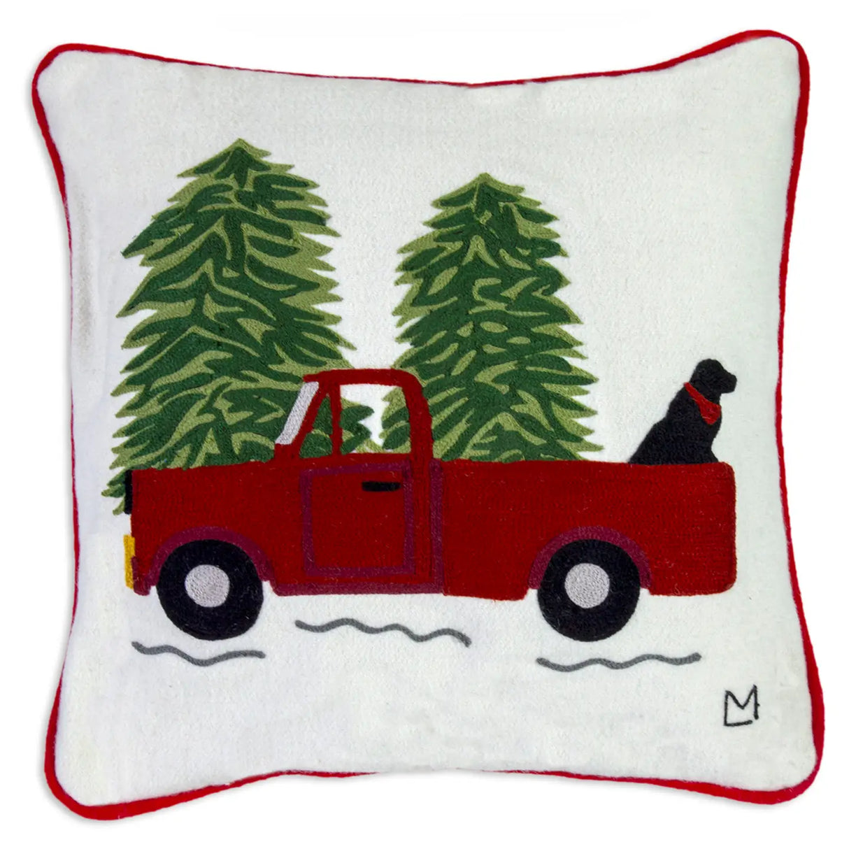 Holiday Red Truck and Dog 18 x 18 Pillow - Chandler 4 Corners