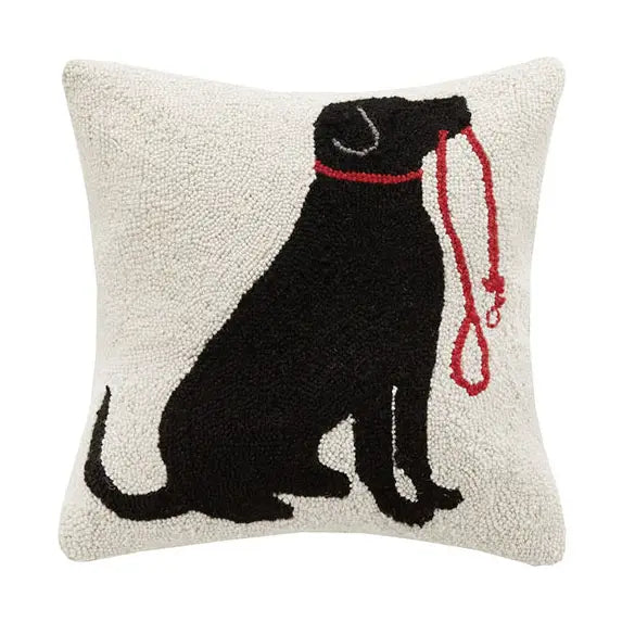 Black Lab & Leash Hook Pillow - Peking Handicraft