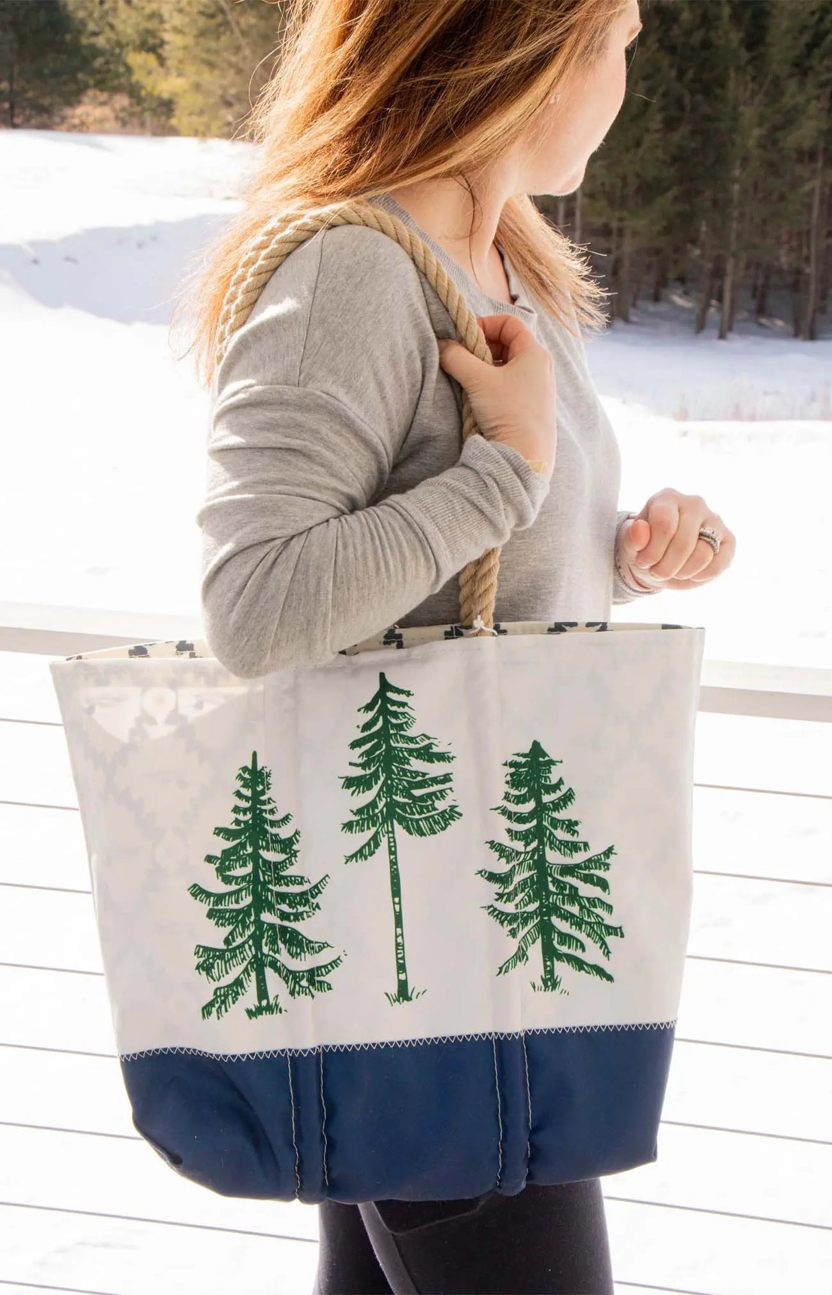 Three Pines: Loon Lined Sea Bags® Medium Tote with Clasp - The Woods Maine