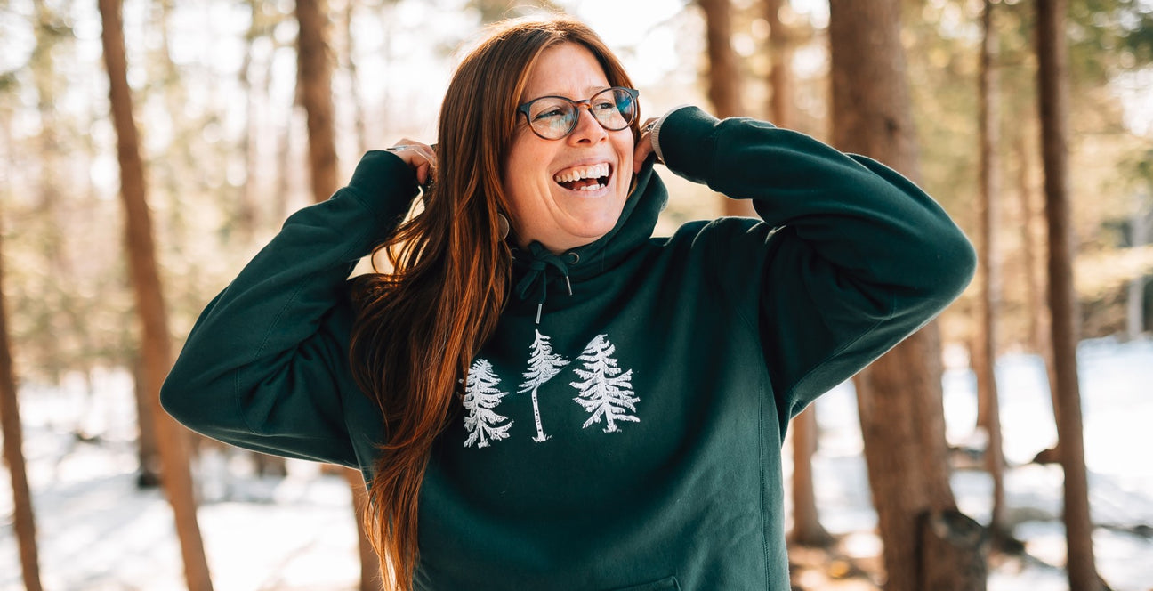 The Woods Maine Three Pines Heavy Hoodie with Maine Loon. Inspired by The Pinetree State