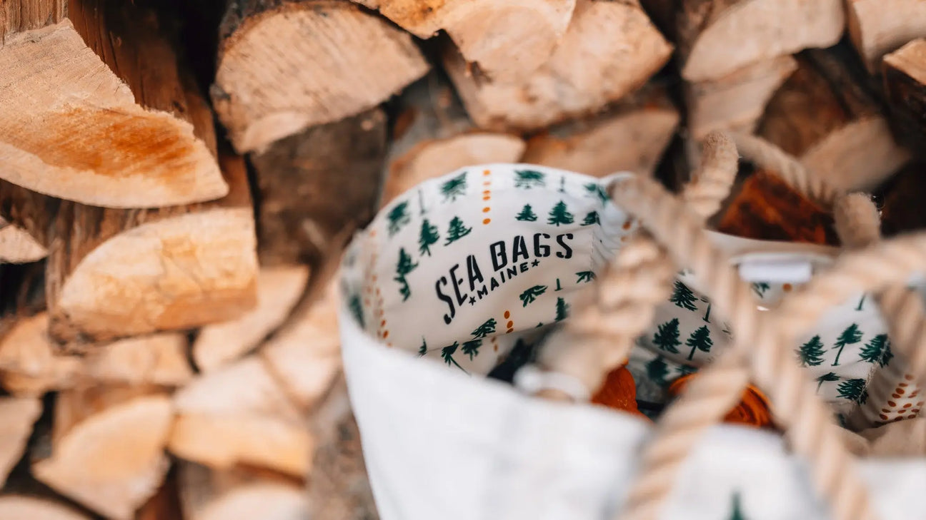 The Woods Maine Three Pine Lined Medium  Deer Tote By Sea Bags. Made From Recycled Sailboat Sails 