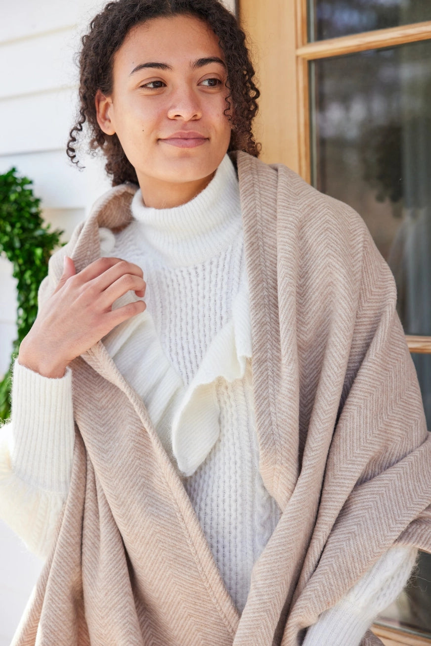 Wheat Herringbone Shawl - Chappy Wrap